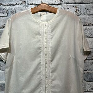 Linen Blouse with Flower Trim